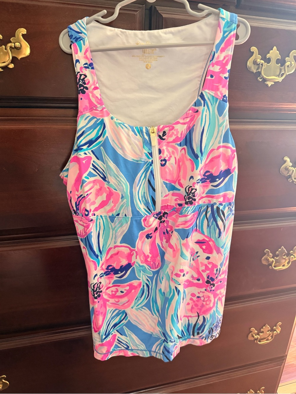 Lilly Pulitzer Luxletic Blue & Pink Floral Quarter-Zip Tank Top